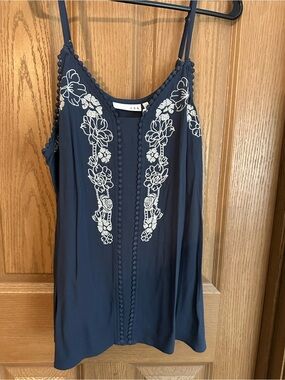 Stitch Fix- Embroidered Navy Cami with Delicate White Floral Trim